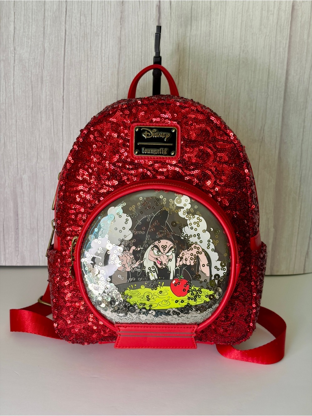 NWT Disney Loungefly Red Sequin Snow White Evil Queen Mini Backpack